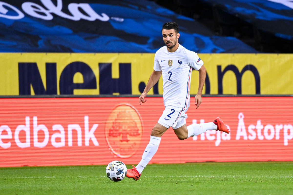 (FILES) This file photo taken on September 5, 2020 shows France's defender Leo Dubois controling the ball during the UEFA Nations League football match between Sweden and France at the Friends Arena in Solna, near Stockholm. Leo Dubois, tested positive to