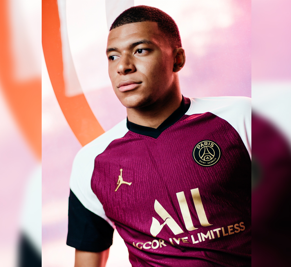 Paris Saint-Germain's French star  Kylian Mbappé sporting the new Kit  which is now available in PSG Store at Doha's Villaggio mall.