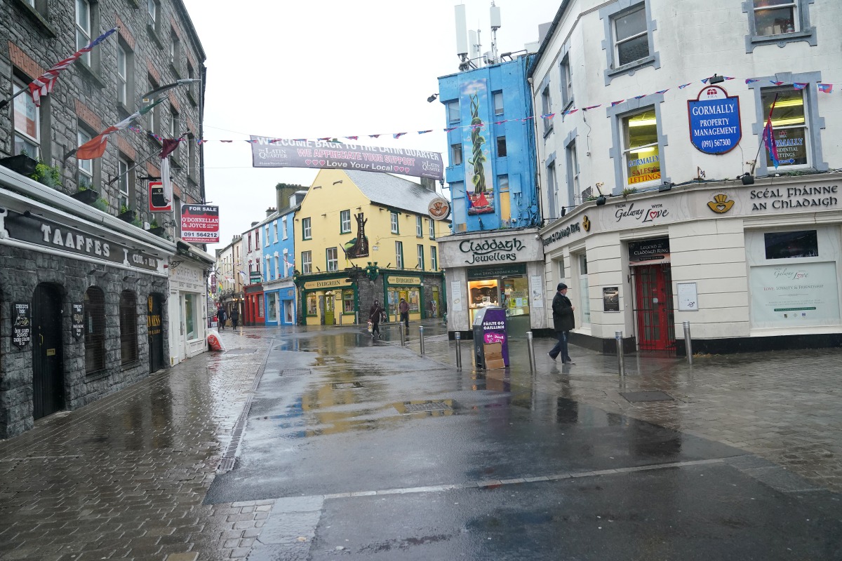 Empty city centre shopping streets are seen as the coronavirus disease (COVID-19) outbreak continues, in Galway, Ireland, October 19, 2020. REUTERS/Clodagh Kilcoyne
