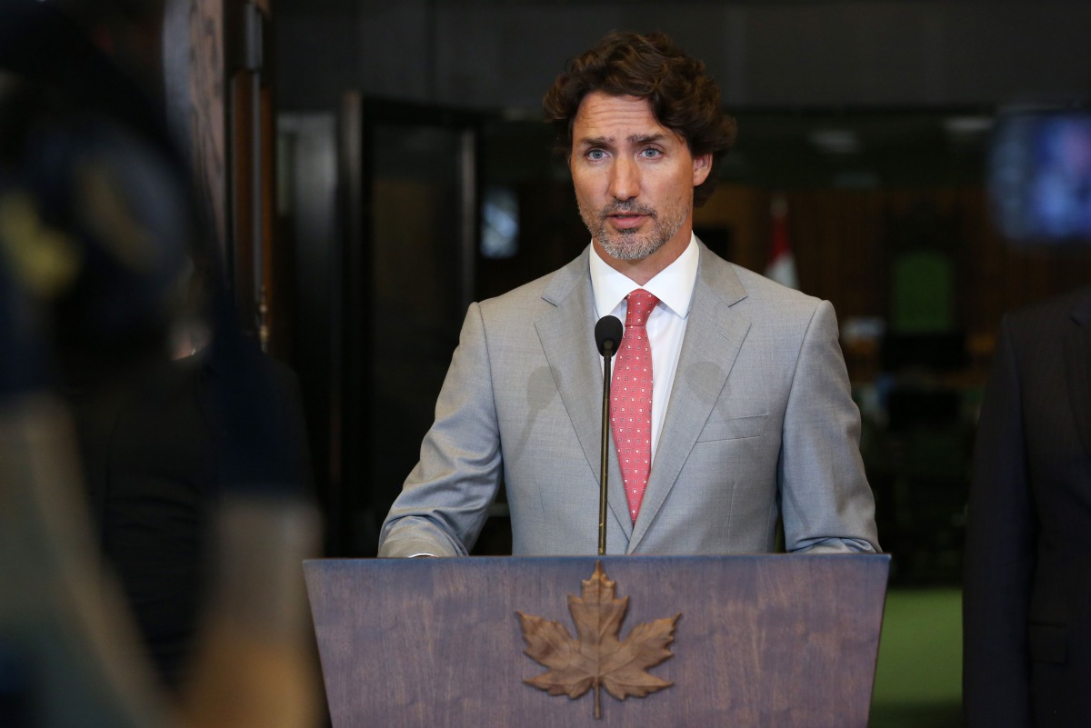 (FILES) In this file photo taken on August 18, 2020 Canada's Prime Minister Justin Trudeau speaks during a news conference on Parliament Hill in Ottawa, Canada. Canadian Prime Minister Justin Trudeau on October 20, 2020 warned that an opposition push for 