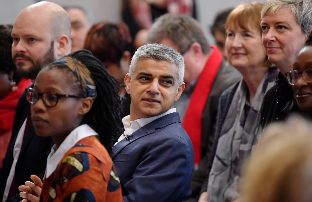 FILE PHOTO: Mayor of London Sadiq Khan participates in a rally in London, Britain March 3, 2020. Reuters/Toby Melville/File Photo