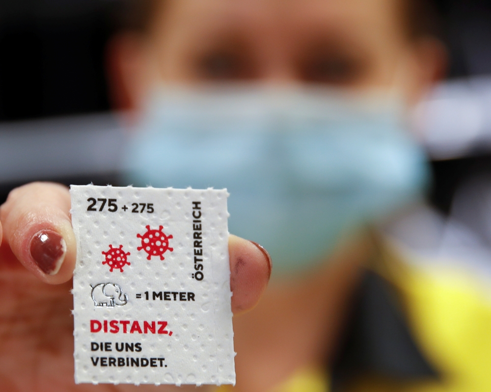 An employee of the Austrian postal service displays a so called 