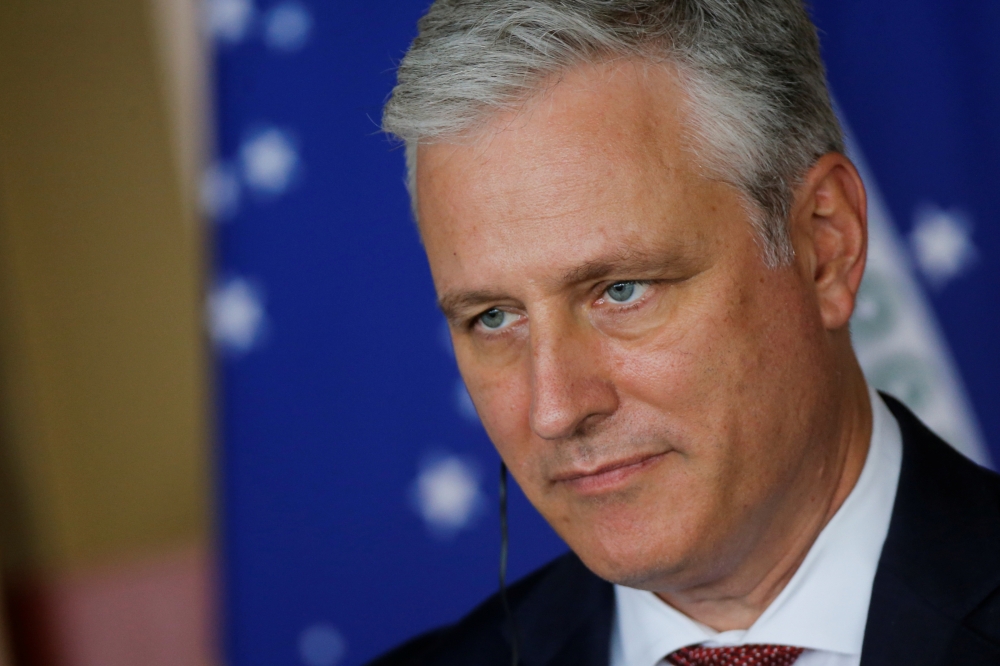 US National Security Advisor Robert O'Brien looks on during a statement to the media at the Itamaraty Palace in Brasilia, Brazil, on October 20, 2020. REUTERS/Adriano Machado