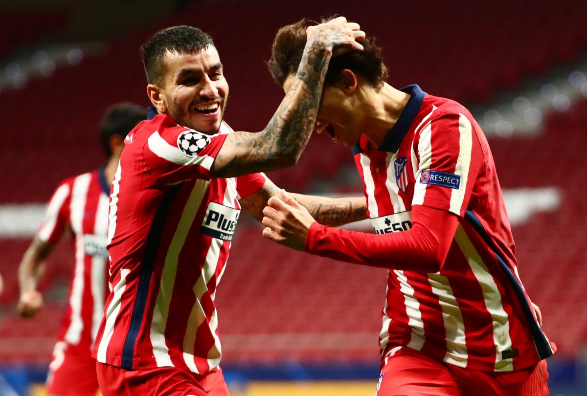 Soccer Football - Champions League - Group A - Atletico Madrid v FC Salzburg - Wanda Metropolitano, Madrid, Spain - October 27, 2020 Atletico Madrid's Joao Felix celebrates scoring their third goal with Angel Correa REUTERS/Sergio Perez
