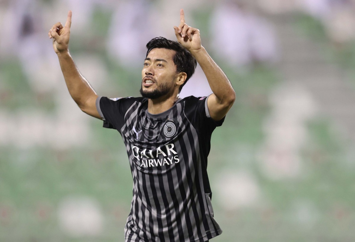 Al Sadd's Rodrigo Tabata celebrating after scoring against Al Ahli on Sunday.