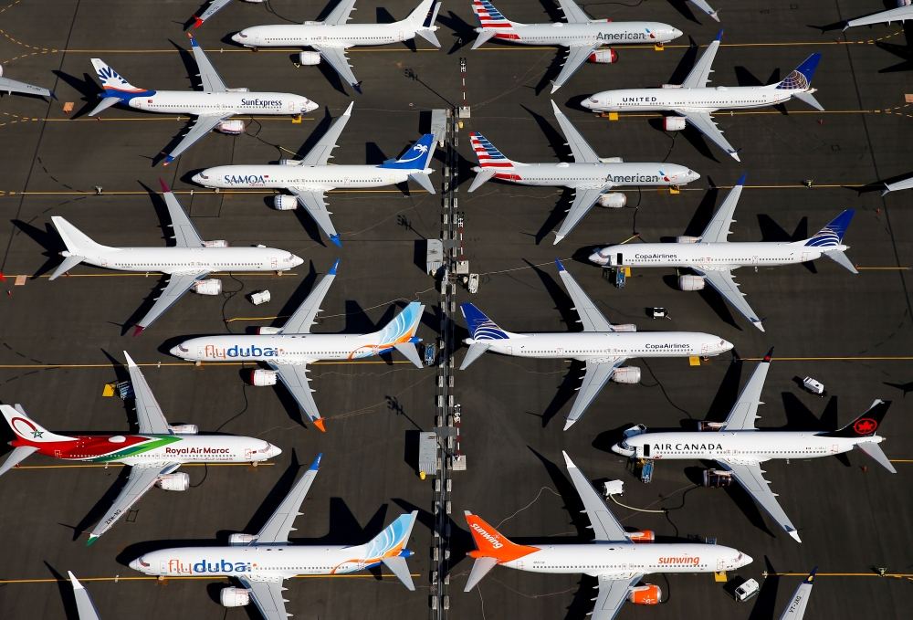 FILE PHOTO: Grounded Boeing 737 MAX aircraft are seen parked in an aerial photo at Boeing Field in Seattle, Washington, U.S. July 1, 2019. Picture taken July 1, 2019. REUTERS/Lindsey Wasson