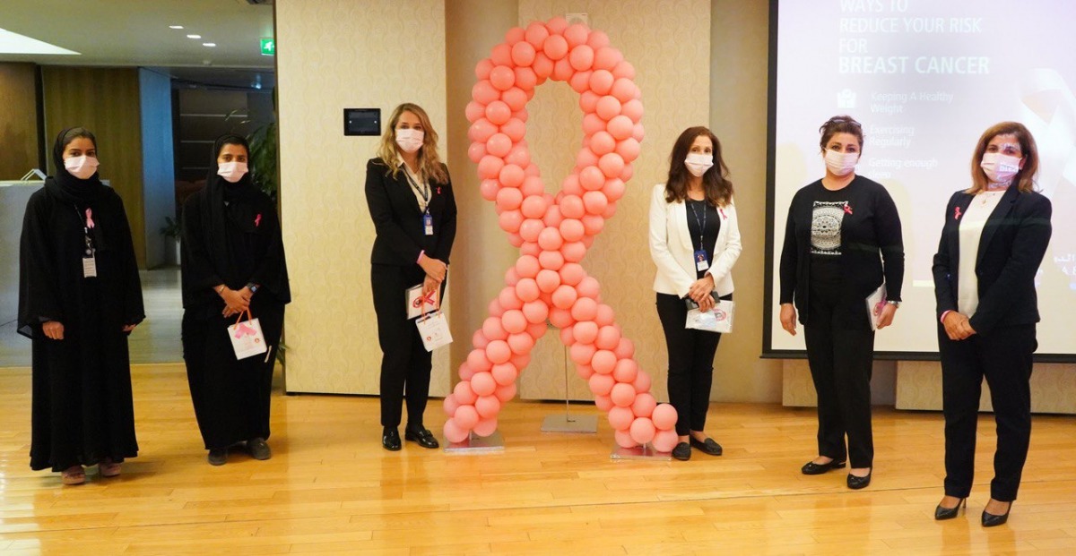 Doha Bank staff during the ‘PinkDay’ celebration to mark Breast Cancer Awareness Month.