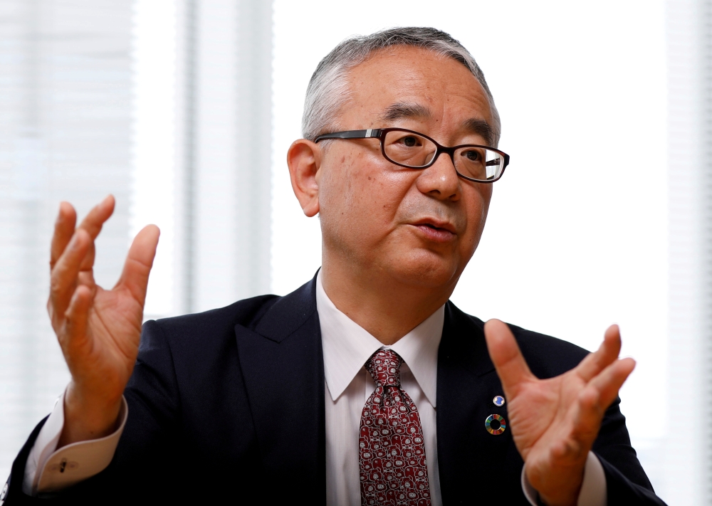 Isao Teshirogi, President and CEO at Shionogi & Co Ltd, speaks during an interview with Reuters in Tokyo, Japan June 11, 2019. REUTERS/Issei Kato
