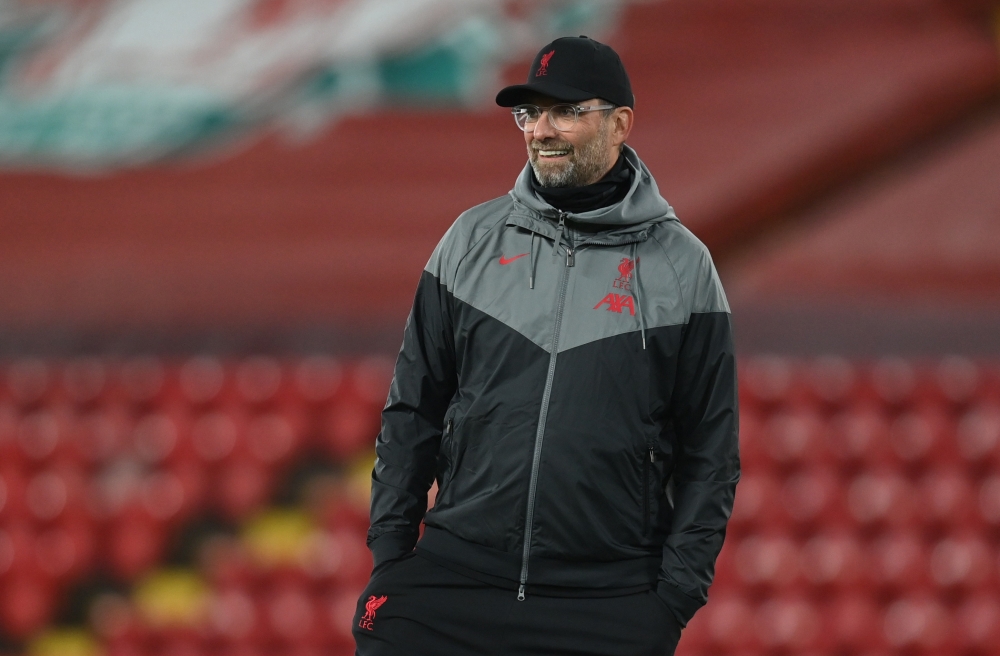 October 27, 2020 Liverpool manager Juergen Klopp during the warm up before the match Pool via REUTERS/Michael Regan