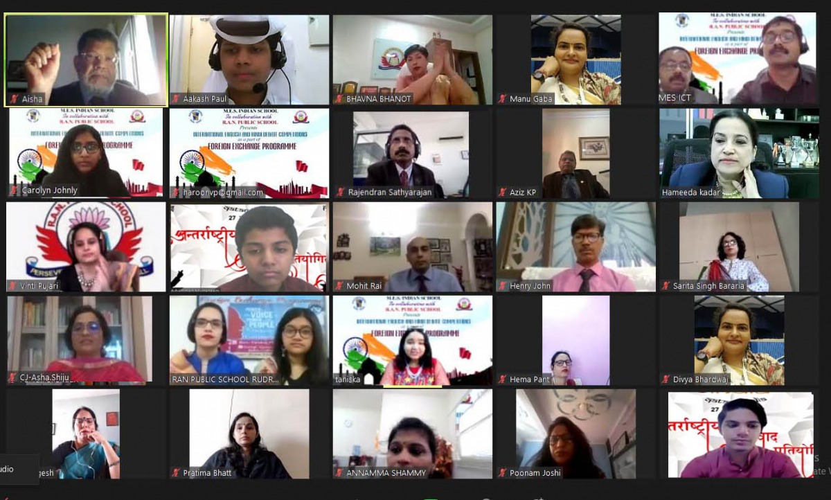 Participants and officials during the virtual international debate in English and Hindi hosted by MES Indian School, Doha and R.A.N Public School, Rudrapur.