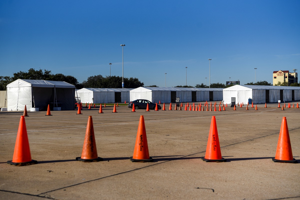 Tents are set up for drive-through voters ahead of Election Day in Houston, Texas, U.S., November 2, 2020. REUTERS/Callaghan O'Hare
