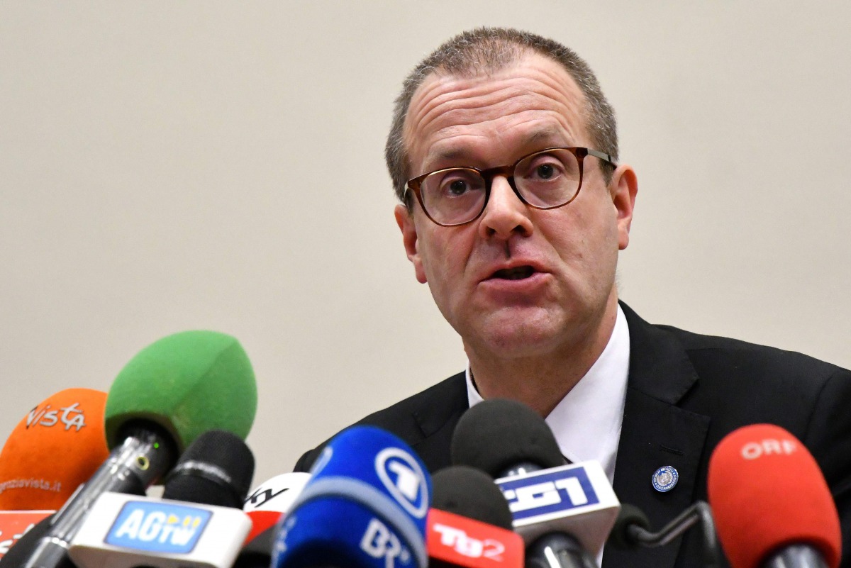 (FILES) This file photo taken on February 26, 2020 shows WHO Europe director Hans Kluge during a press conference in Rome. / AFP / Alberto PIZZOLI
