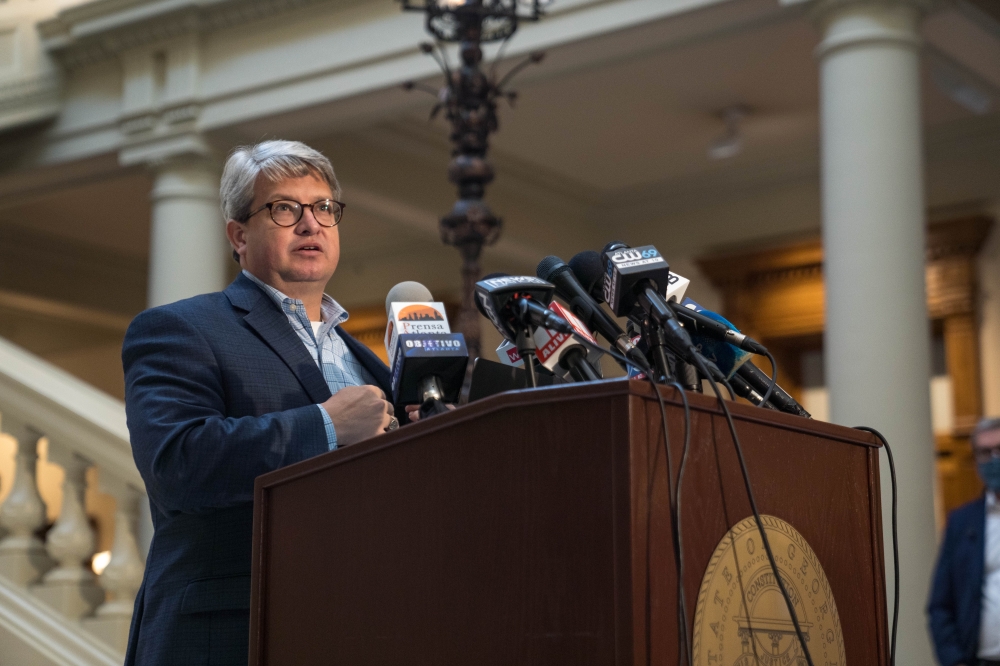Gabriel Sterling, the Voting Systems Manager for the Secretary of State's Office speaks to the media on November 5, 2020 in Atlanta, Georgia. Ballots are still being counted in Georgia and the results of the presidential election are too close to call. Me