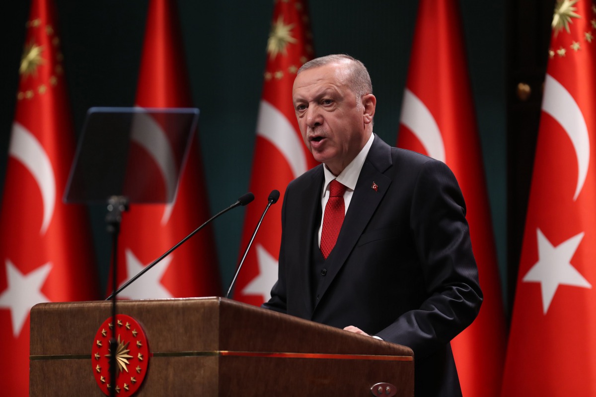Turkish President Recep Tayyip Erdogan makes a speech after cabinet meeting at Presidential Complex in Ankara on November 3, 2020. / AFP / Adem ALTAN
