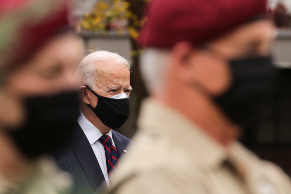 U.S. President-elect Joe Biden attends a Veterans Day observance in Philadelphia, Pennsylvania, U.S., November 11, 2020. REUTERS/Jonathan Ernst