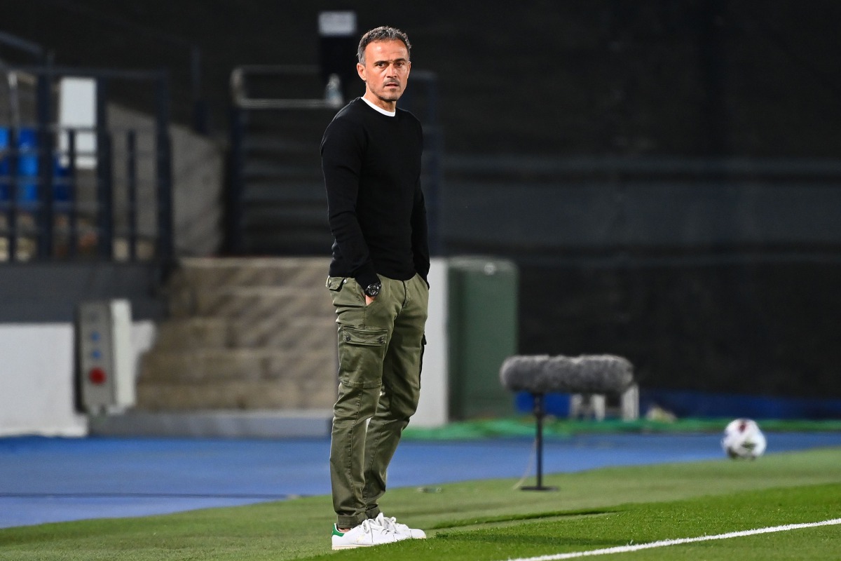 (FILES) In this file photo taken on October 10, 2020 Spain's coach Luis Enrique attends the UEFA Nations League A group 4 football match between Spain and Switzerland at the Alfredo Di Stefano stadium in Valdebebas in northeastern Madrid. Spain will face 