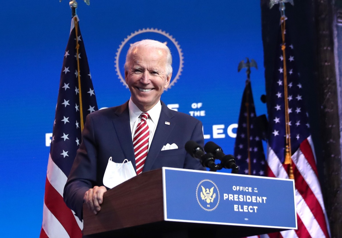WILMINGTON, DELAWARE - NOVEMBER 16: U.S. President-elect Joe Biden delivers remarks about the U.S. economy during a press briefing at the Queen Theater on November 16, 2020 in Wilmington, Delaware. Mr. Biden and his advisors continue to work on the long t