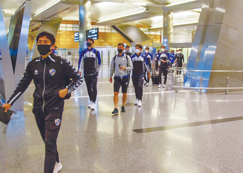 Ulsan Hyundai players arriving at Doha's Hamad International Airport ahead of the AFC Champions League East Zone matches yesterday. 