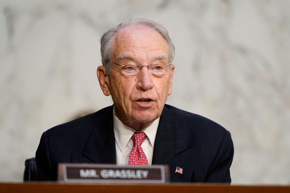 In this file photo taken on October 14, 2020 Sen. Chuck Grassley (R-IA) speaks during testimony from Supreme Court nominee Judge Amy Coney Barrett on the third day of her confirmation hearing before the Senate Judiciary Committee on Capitol Hill in Washin