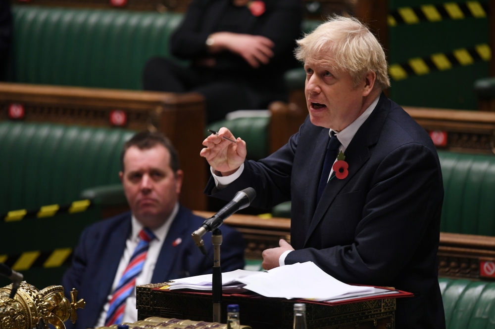Britain's Prime Minister Boris Johnson at the House of Commons in London, Britain, November 11, 2020. UK Parliament/Jessica Taylor/Handout via Reuters 