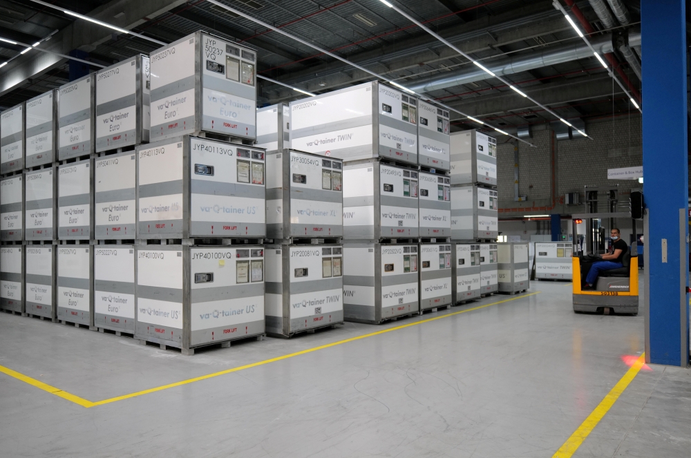 Ultra-low temperature containers of German logistic hardware producer va-Q-tec to transport vaccination against the coronavirus disease (COVID-19) are stored at the company's headquarters in Wuerzburg, Germany, November 18, 2020. REUTERS/Kai Pfaffenbach/F