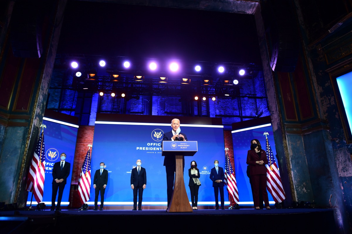 WILMINGTON, DE - NOVEMBER 24:  President-elect Joe Biden (C) introduces key foreign policy and national security nominees and appointments at the Queen Theatre on November 24, 2020 in Wilmington, Delaware.Mark Makela/Getty Images/AFP