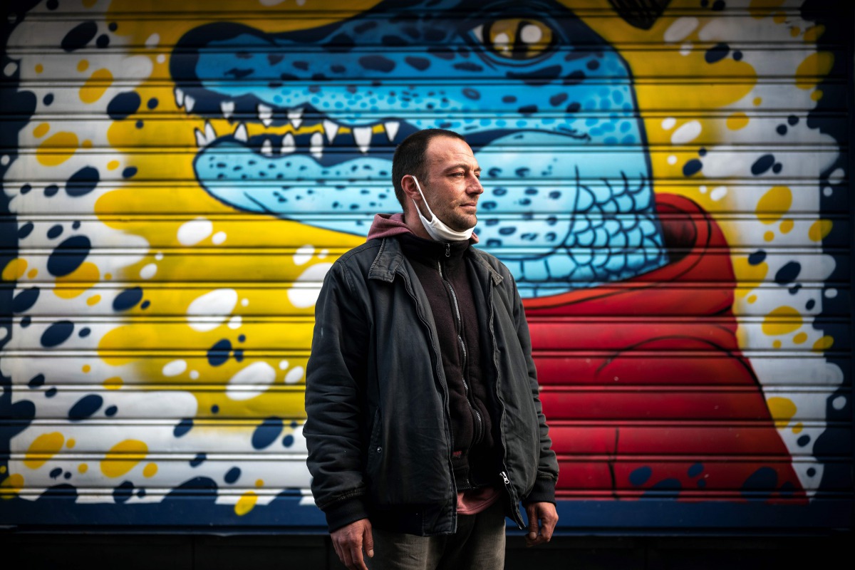 Mickael, 39 years old, poses for a picture at the Secours Catholique location in Toulouse, southern France on November 20, 2020. / AFP / Lionel BONAVENTURE
