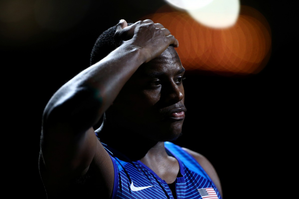 FILE PHOTO: Athletics - World Athletics Championships - Doha 2019 - Men's 4x100 Metres Relay Final - Khalifa International Stadium, Doha, Qatar - October 5, 2019. Christian Coleman of the U.S. before the race. REUTERS/Hannah Mckay/File Photo