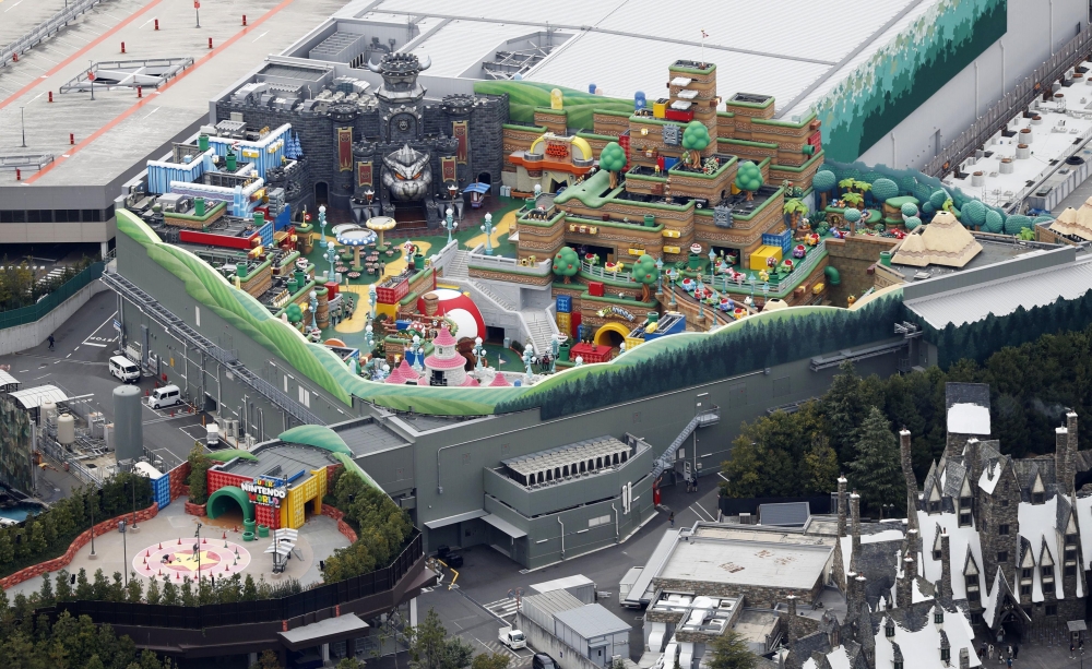 An aerial view shows Super Nintendo World, a new attraction area featuring the popular video game character Mario, which is set to open in the spring of 2021, at the Universal Studios Japan theme park in Osaka, western Japan, November 25, 2020. Kyodo/via 