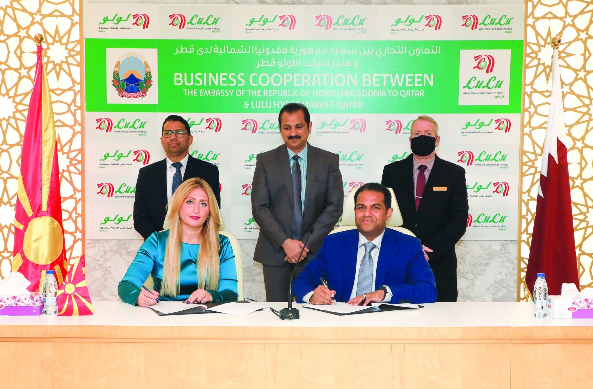 Chargé d’ Affaires of the Embassy of North Macedonia to the State of Qatar, Elma Altorok, and Director of Lulu Hypermarkets, Dr. Mohamed Althaf, signing the MoU.
