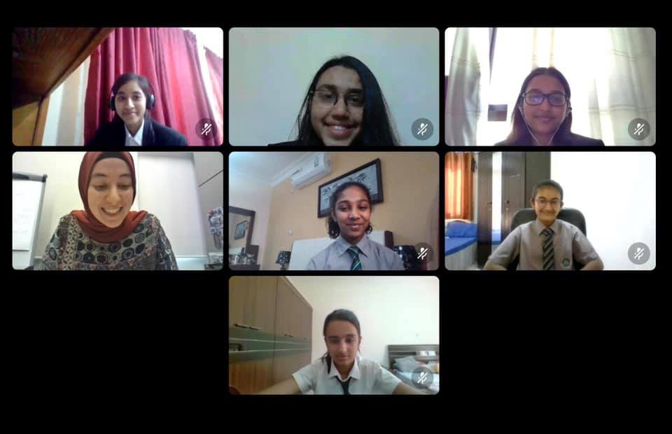 DPS-MIS students during the Qatar preparatory School Debate League for Girls competition.