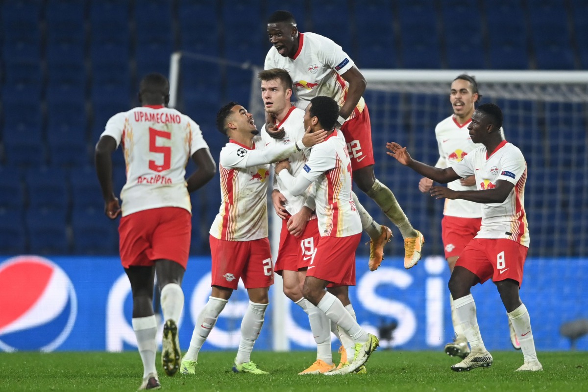 Champions League - Group H - Istanbul Basaksehir F.K. v RB Leipzig - Basaksehir Fatih Terim Stadium, Istanbul, Turkey - December 2, 2020 RB Leipzig's Alexander Sorloth celebrates scoring their fourth goal with teammates REUTERS/Murad Sezer
