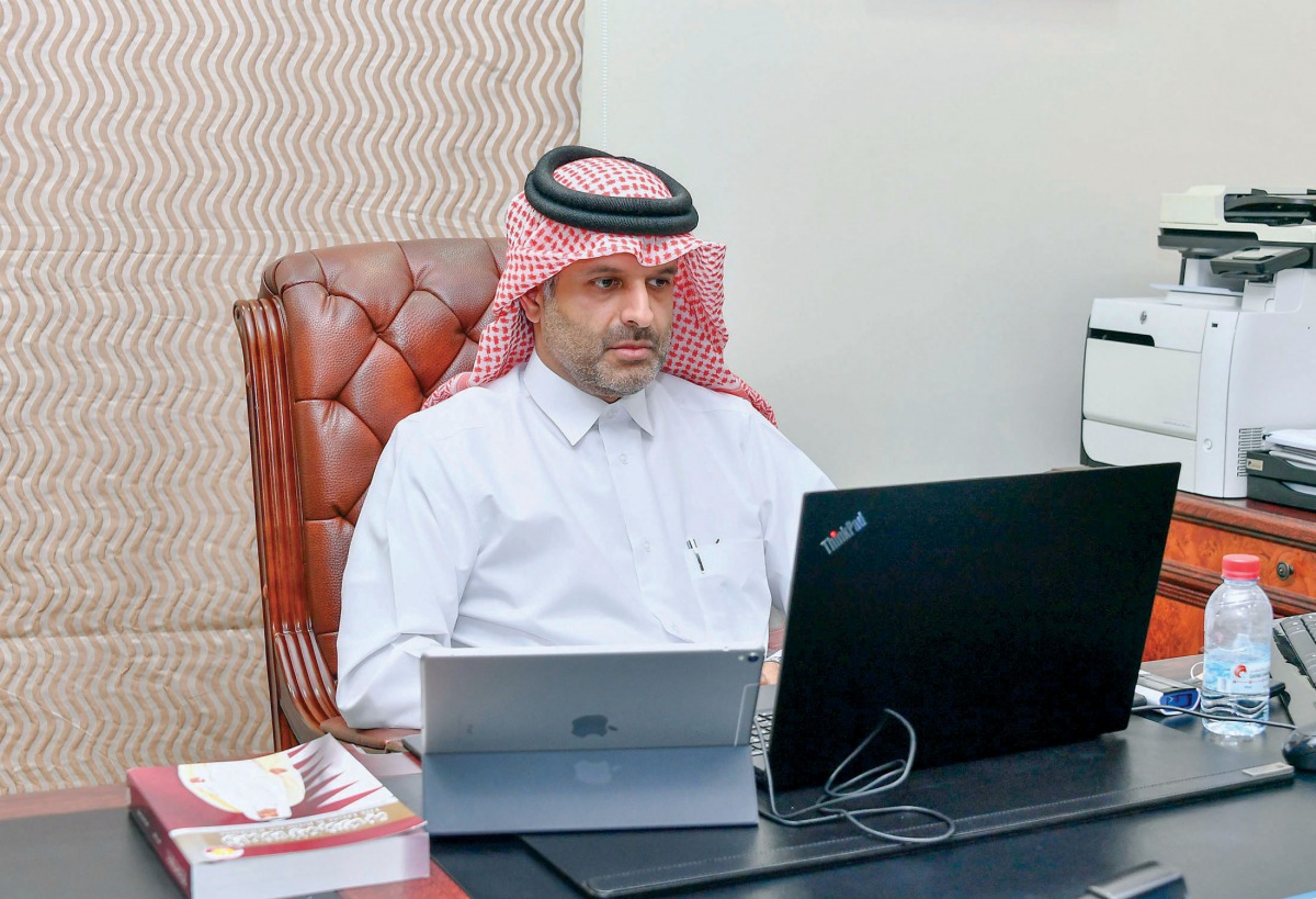 Board Member for International Relations at the Qatar International Center for Conciliation and Arbitration (QICCA), Sheikh Dr Thani bin Ali Al Thani, speaking during the virtual meeting in Doha yesterday. 
