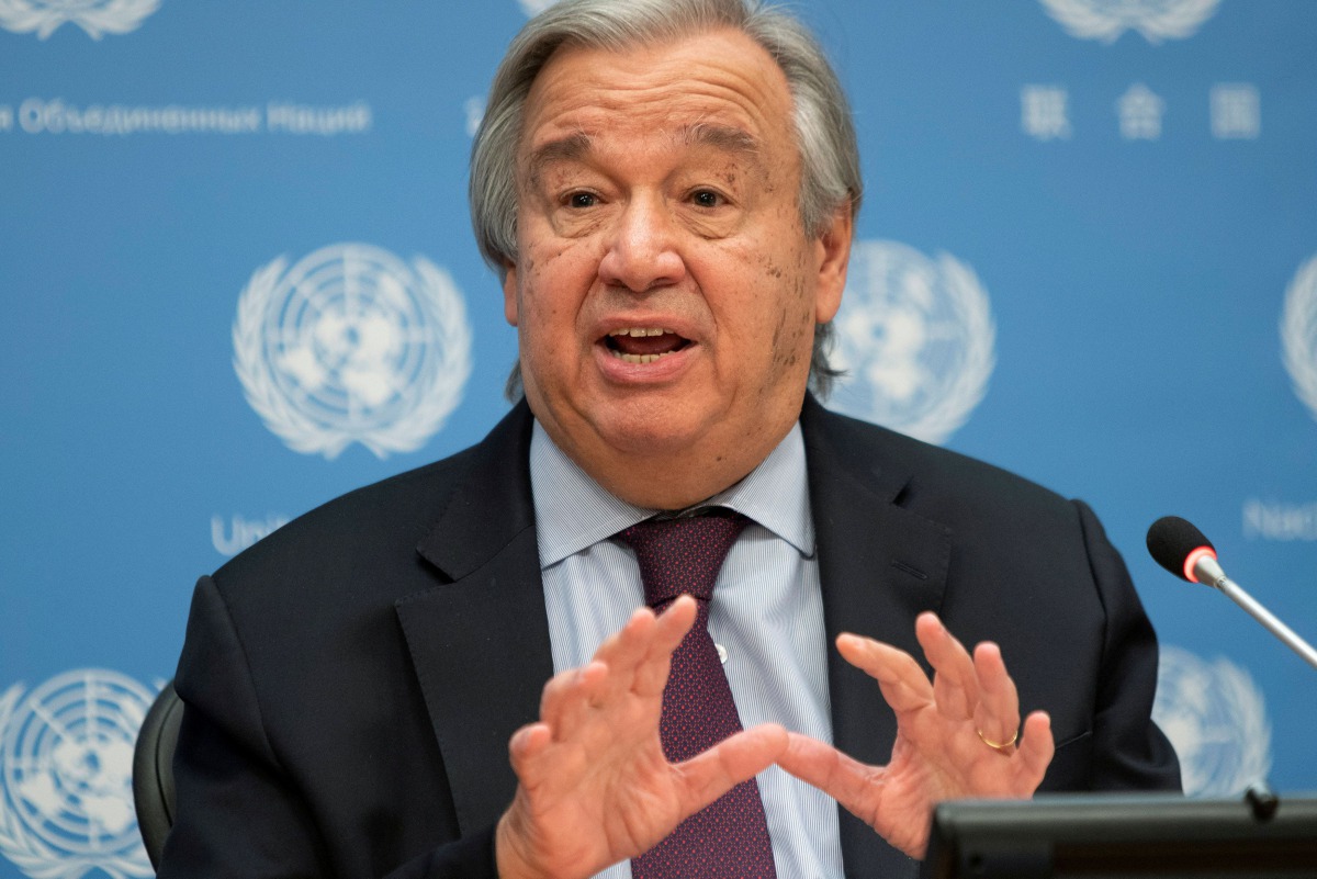 FILE PHOTO: United Nations Secretary-General Antonio Guterres speaks during a news conference at U.N. headquarters in New York City, New York, U.S., November 20, 2020. REUTERS/Eduardo Munoz/File Photo
