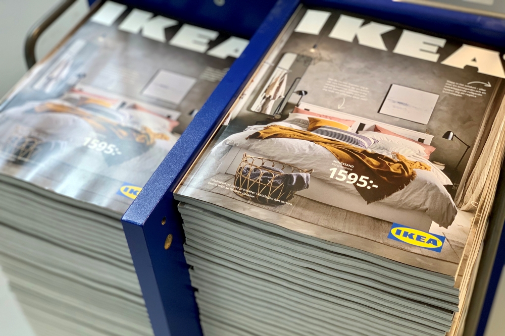 The 2021 catalogues are stacked at an IKEA store on the outskirts of Stockholm, Sweden December 5, 2020. Picture taken December 5, 2020. REUTERS/Anna Ringstrom