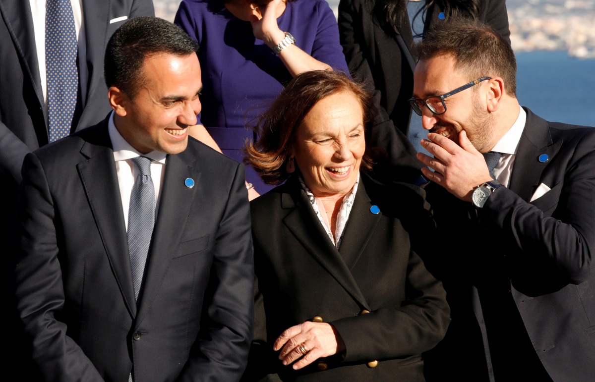 FILE PHOTO: Italy's Minister of Foreign Affairs Luigi Di Maio, Minister of the Interior Luciana Lamorgese and Minister of Justice Alfonso Bonafede together in February. Lamorghese tested positive for coronavirus on Dec. 7. Di Maio and Bonafede have both s