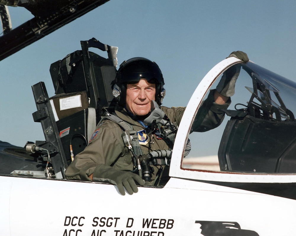 This file US Air Force handout photo from 1995 at Edwards Air Force Base in California shows Brig. Gen. Charles E. 