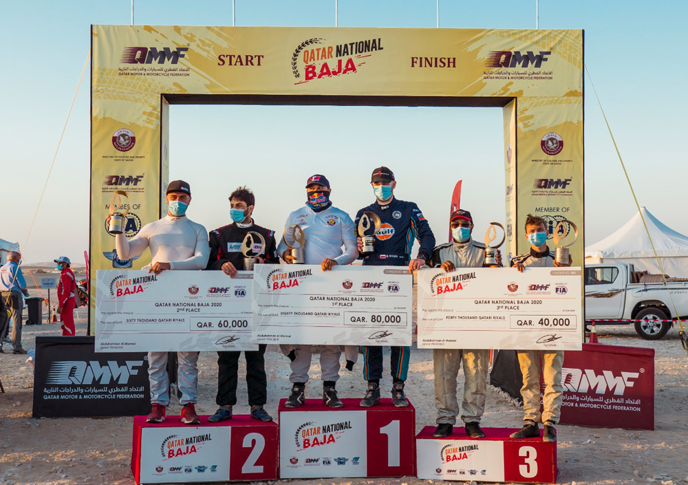 Khalid Al Mohannadi is seen with other participants on the podium.