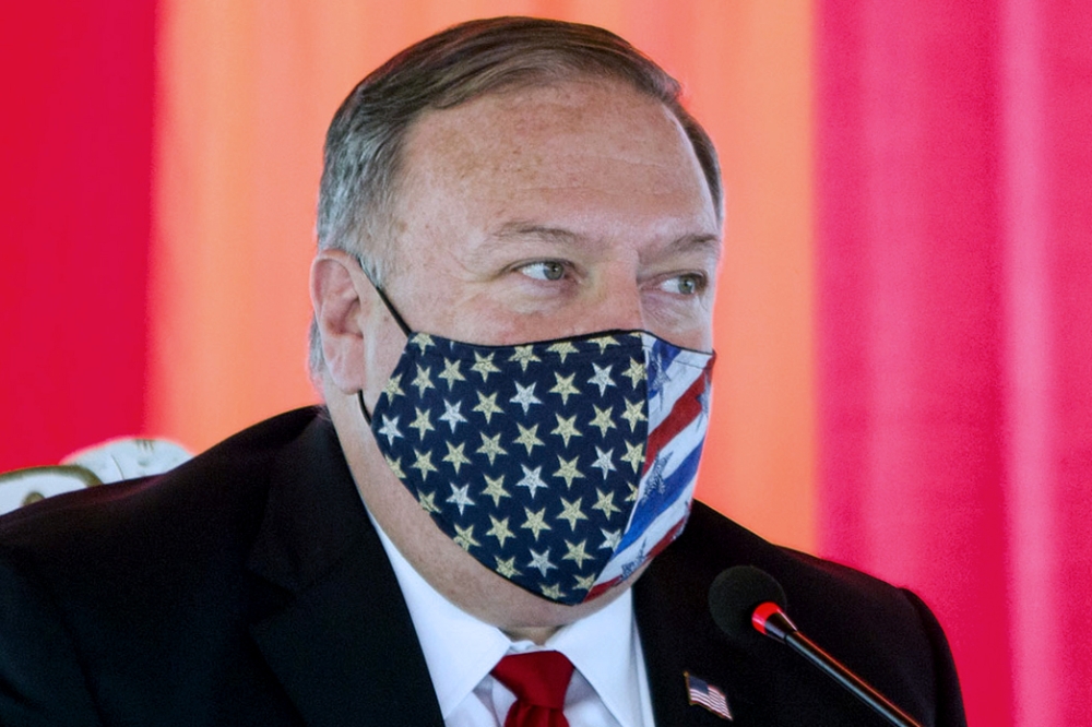 (FILES) In this file photo taken on September 17, 2020 US Secretary of State Mike Pompeo delivers a speech in Paramaribo, Surinam. America's top diplomat Mike Pompeo was in quarantine on december 16, 2020 after being exposed to a person who has tested pos
