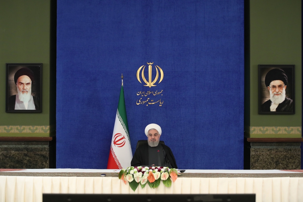 President Hassan Rouhani chairing the weekly coronavirus taskforce meeting in the capital Tehran.  AFP 