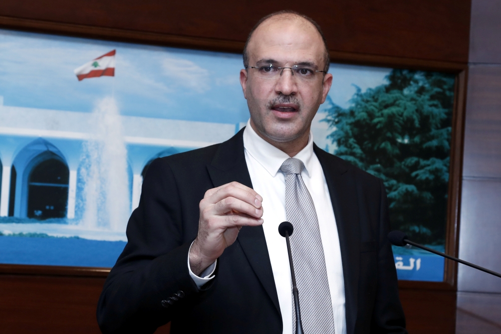 Lebanon's caretaker health minister Hamad Hasan, gestures as he speaks at the presidential palace in Baabda, Lebanon December 28, 2020. (Dalati Nohra/Handout via Reuters)