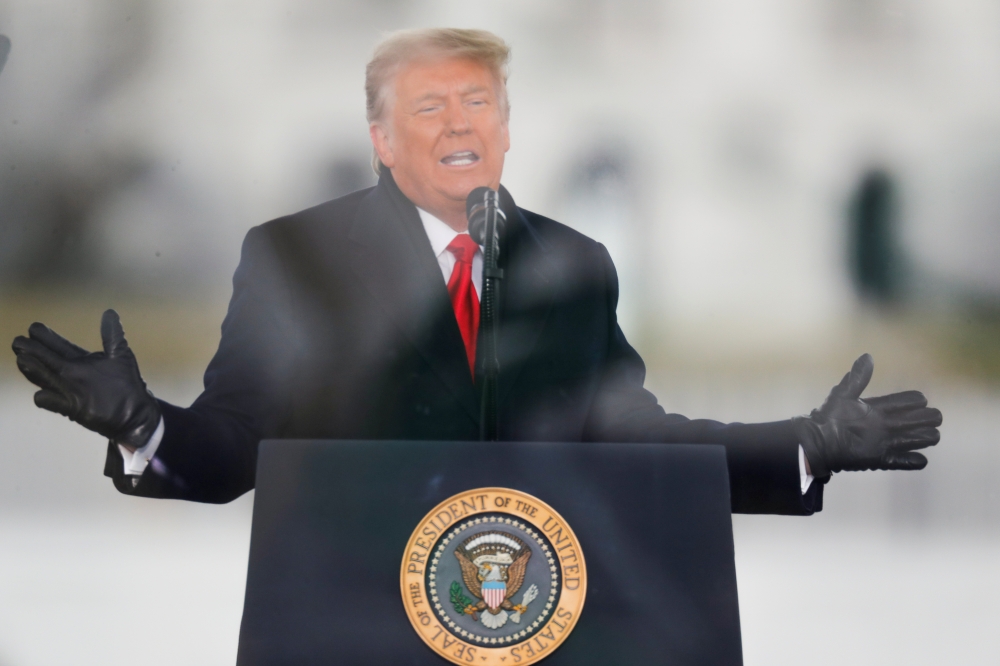 U.S. President Donald Trump speaks during a rally to contest the certification of the 2020 U.S. presidential election results by the U.S. Congress, in Washington, U.S, January 6, 2021. REUTERS/Jim Bourg