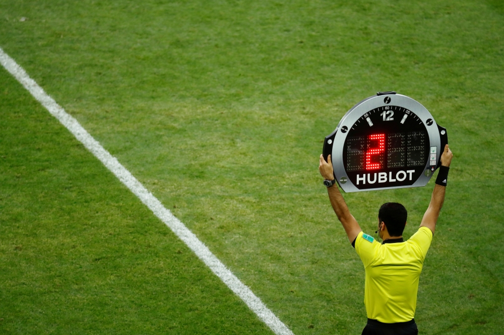 June 19, 2018 Fourth official with the substitution board REUTERS/Kai Pfaffenbach/File Photo