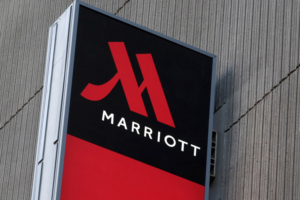 FILE PHOTO: Signage for the New York Marriott Marquis is seen in Manhattan, New York, November 16, 2015. REUTERS/Andrew Kelly/File Photo
