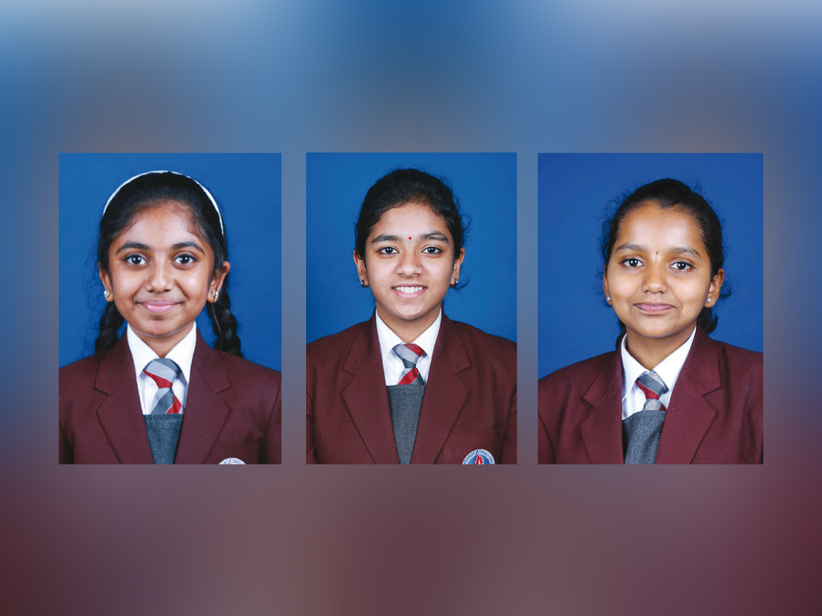 (L) Afreen Macksood   - Junior category- First prize, (C) Lakshmi Satheeshan  VIII D – Senior category - Second Prize, (R) Raksha Arangaswamy Muthukumar - Senior category - – Consolation Prize