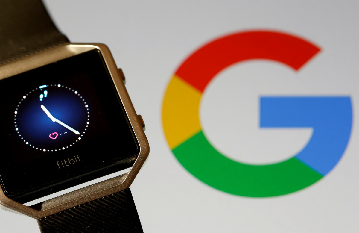 FILE PHOTO: Fitbit Blaze watch is seen in front of a displayed Google logo in this illustration picture taken, November 8, 2019. REUTERS/Dado Ruvic/File Photo/File Photo
