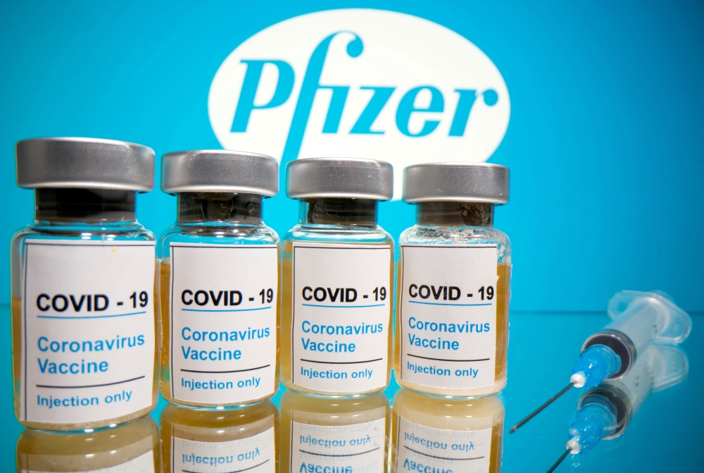 Vials with a sticker reading, 