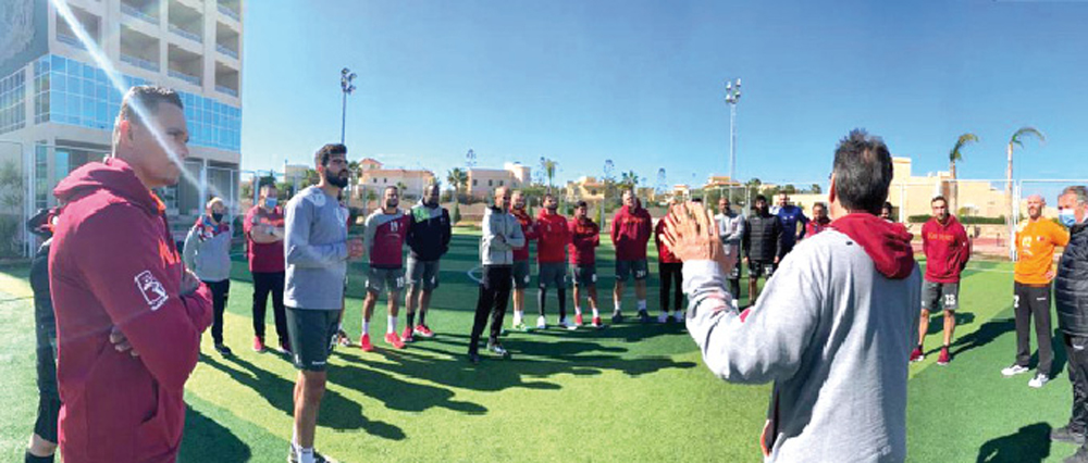 Coach Valero Rivera addressing the Qatari players during a practice session held in Alexandria, Egypt, on the eve of their IHF World Championship Group C clash against Japan. 