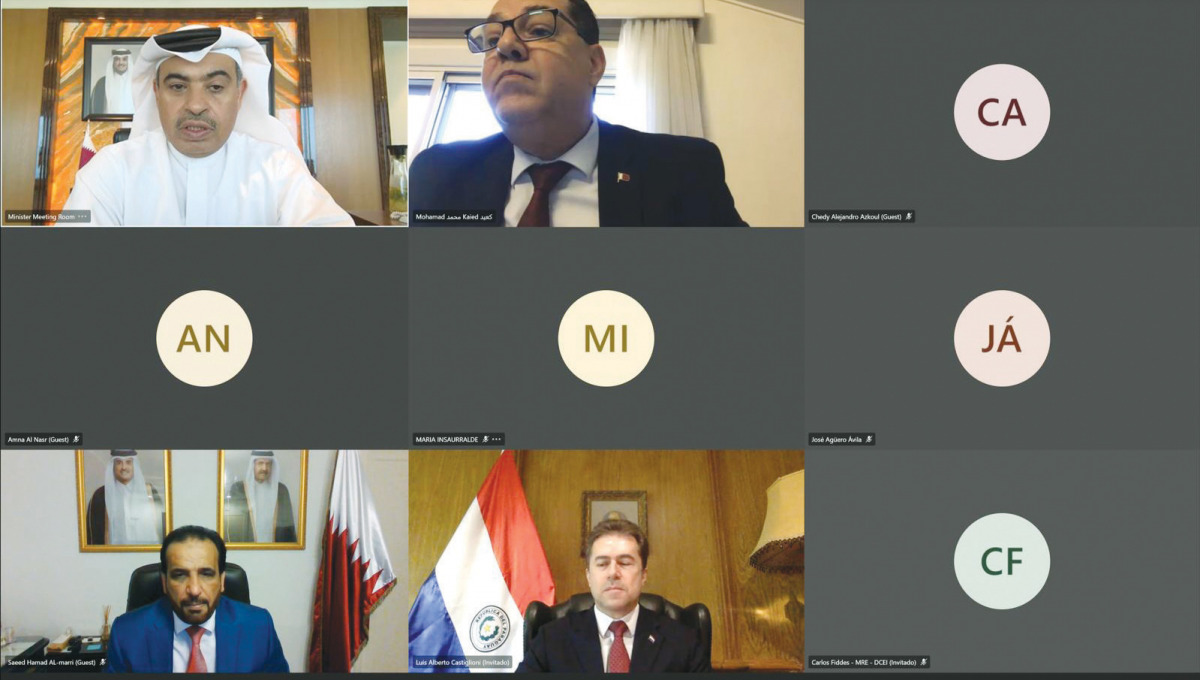 Minister of Commerce and Industry, H E Ali bin Ahmed Al Kuwari, during a virtual meeting with his Paraguayan counterpart.