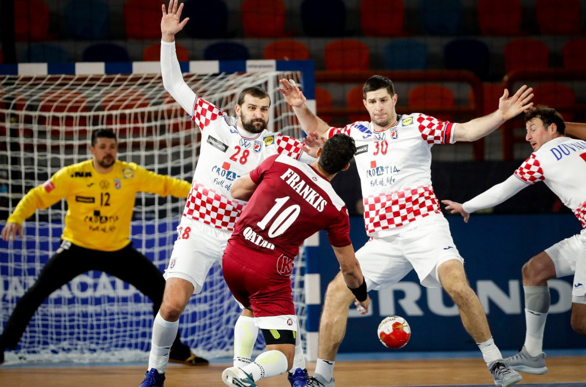 Qatar's Frankis Carol Marzo attempts to score against Croatia during their IHF Handball World Championship Preliminary Round Group C match on Tuesday. 